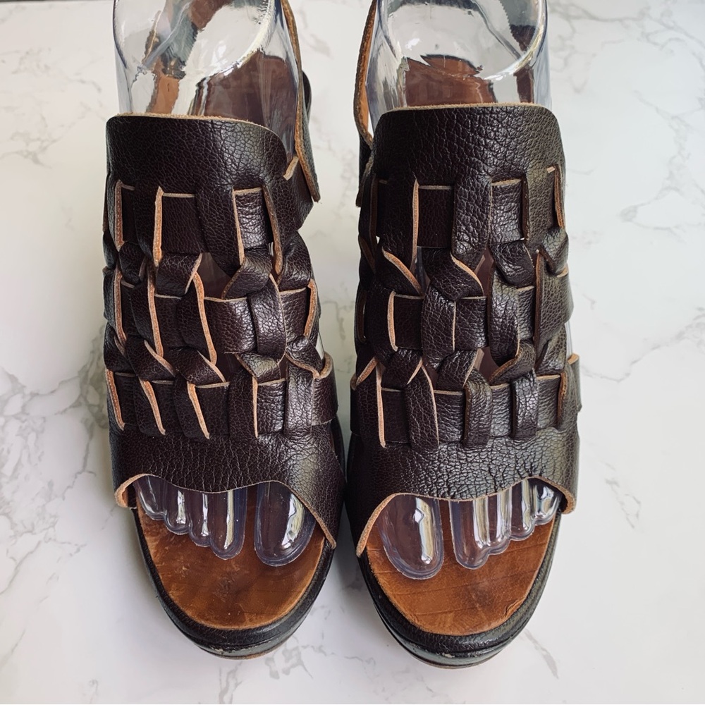 Chie Mihara Woven Suave Leather Slingback Sandals Open Toe Heels | Size 37.5 - Picture 3 of 14
